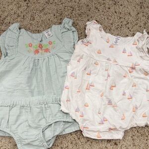 2-Pack Baby Rompers - Mint Floral & White Sailboat